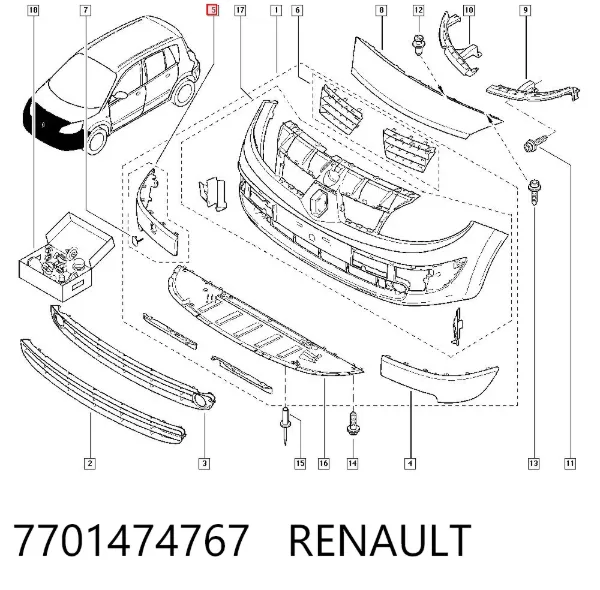 Moldura del parachoques delantero derecho 7701474767 Renault (RVI)