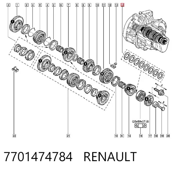 Juego de arandelas de ajuste de la caja de cambios 7701474784 Renault (RVI)