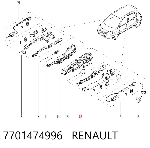 Manija exterior izquierda de puerta delantera 7701474996 Renault (RVI)