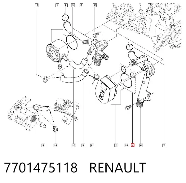 Junta de radiador de aceite 7701475118 Renault (RVI)