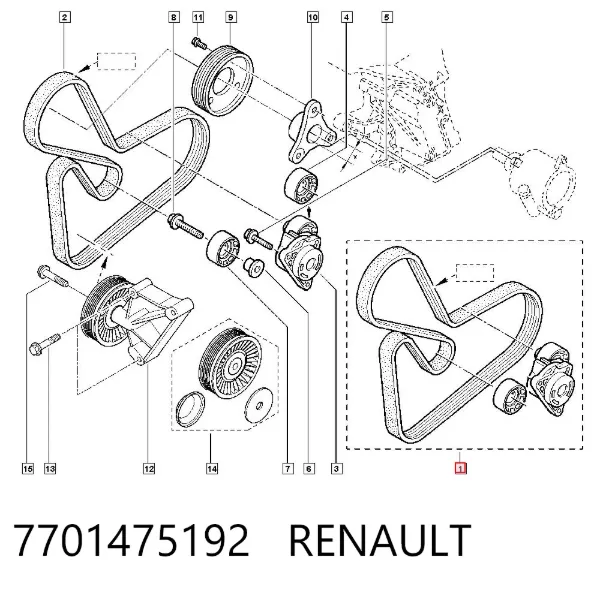 Correa de transmisión 7701475192 Renault (RVI)