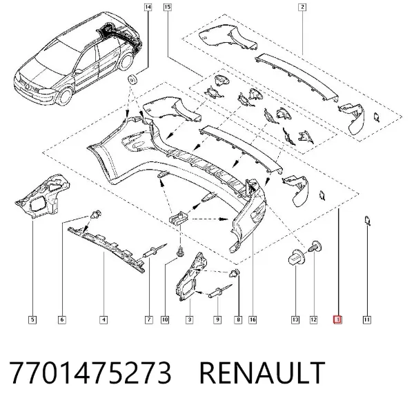 Parachoques trasero 7701475273 Renault (RVI)