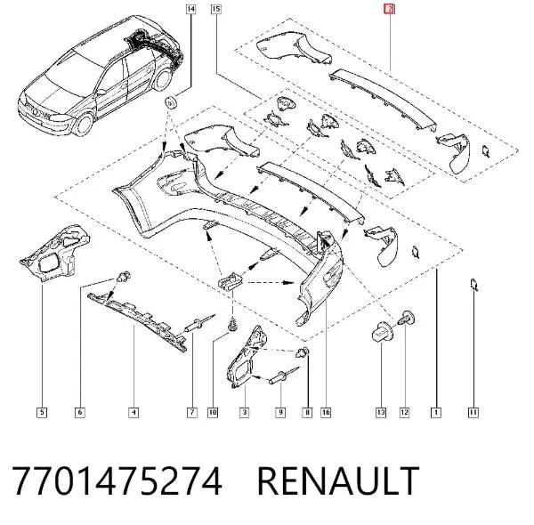 Protector parachoques trasero 7701475274 Renault (RVI)
