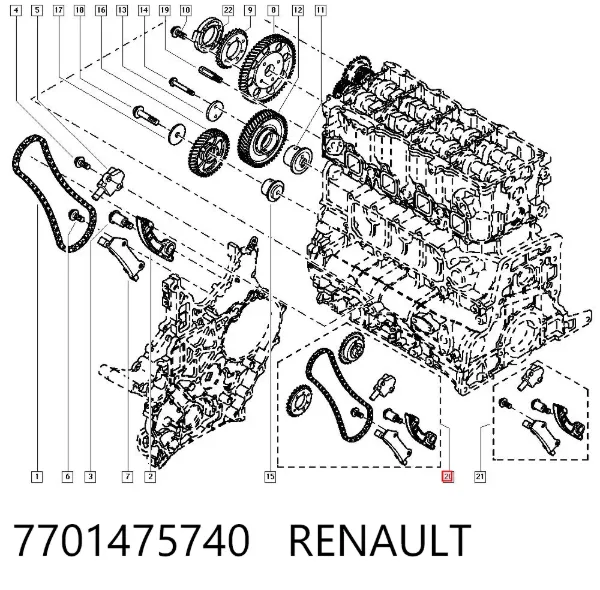 Kit de cadena de distribución 7701475740 Renault (RVI)