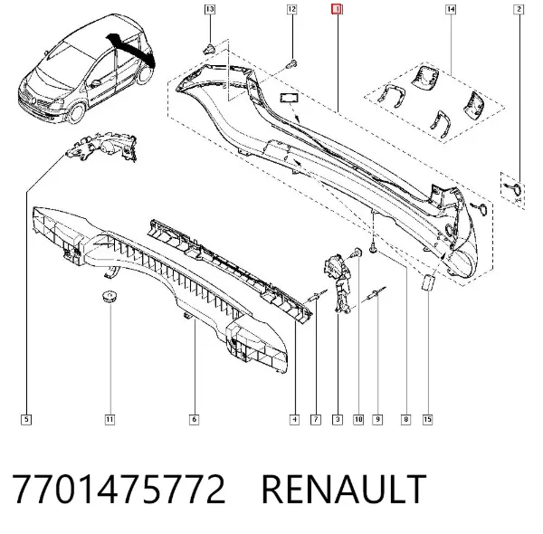 Parachoques trasero 7701475772 Renault (RVI)