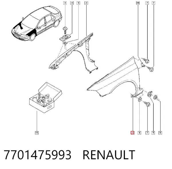 Aleta delantera izquierda 7701475993 Renault (RVI)
