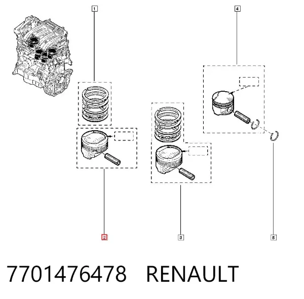 Aros de pistón para 1 cilindro, STD 7701476478 Renault (RVI)