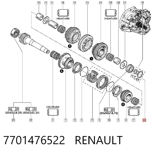 Arandela de empuje superior del cigüeñal 7701476522 Renault (RVI)