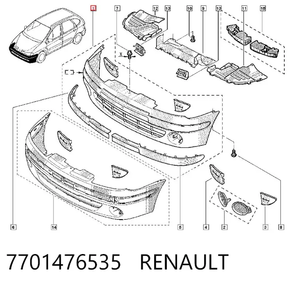 Paragolpes 7701476535 Renault (RVI)
