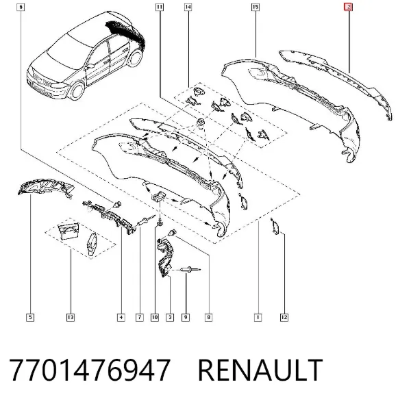 Protector parachoques trasero 7701476947 Renault (RVI)