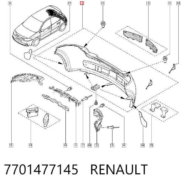 Parachoques trasero 7701477145 Renault (RVI)
