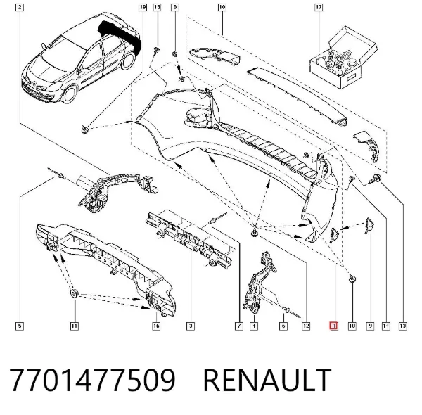 Parachoques trasero 7701477509 Renault (RVI)