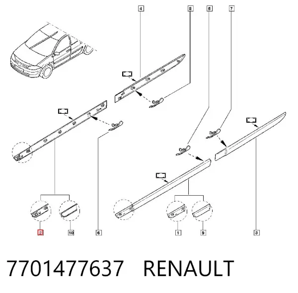 Moldura de puerta delantera derecha 7701477637 Renault (RVI)