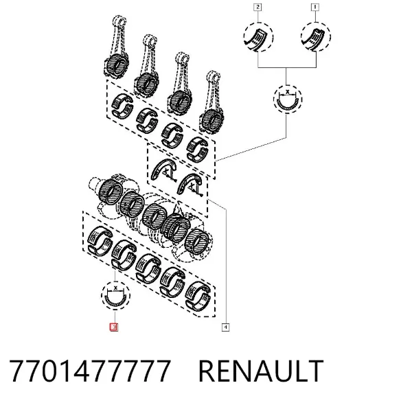 Juego de cojinetes de cigüeñal, estándar, STD 7701477777 Renault (RVI)