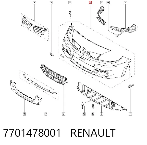 Paragolpes 7701478001 Renault (RVI)
