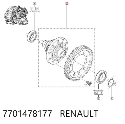 Corona y piñón del diferencial delantero RENAULT 7701478177