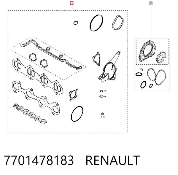 Juego de juntas superiores de motor 7701478183 Renault (RVI)
