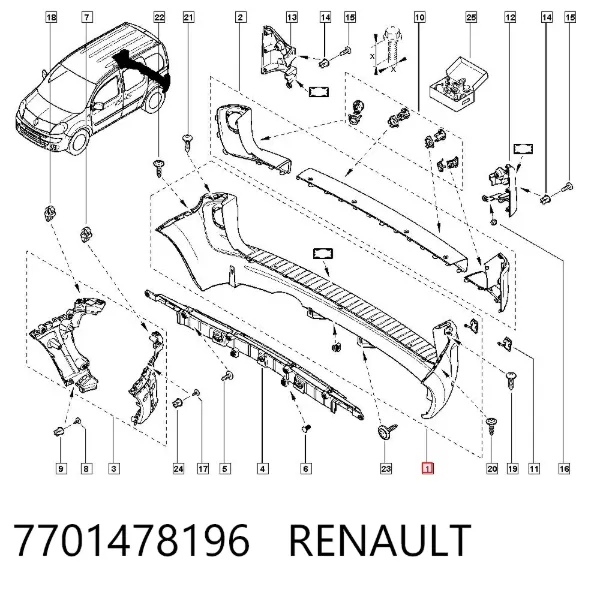 Parachoques trasero 7701478196 Renault (RVI)