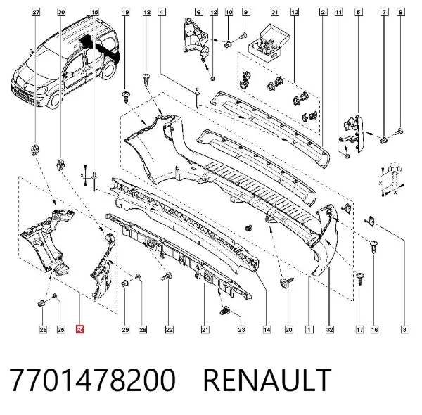 Kit de soportes/fijaciones del parachoques trasero 7701478200 Renault (RVI)