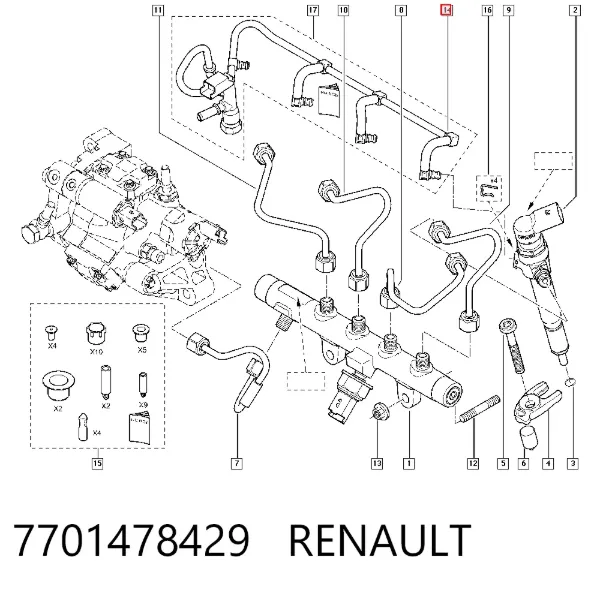 Tubería de retorno de combustible de los inyectores 7701478429 Renault (RVI)