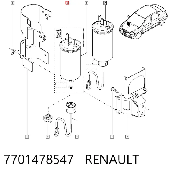 Filtro de combustible 7701478547 Renault (RVI)