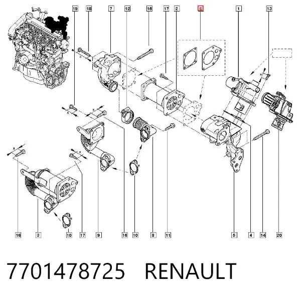 Junta del enfriador EGR del sistema de recirculación de gases 7701478725 Renault (RVI)