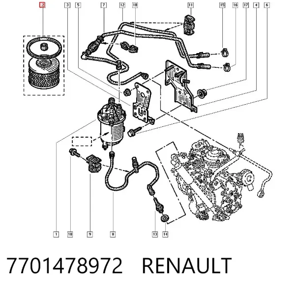 Filtro de combustible 7701478972 Renault (RVI)