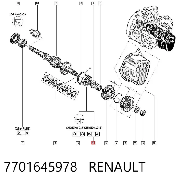 Rodamiento caja de cambios 7701645978 Renault (RVI)