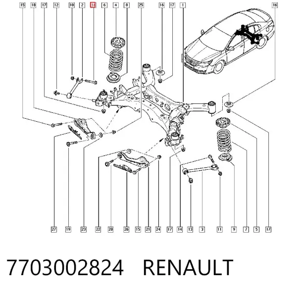 Perno de fijación del brazo oscilante delantero 7703002824 Renault (RVI)