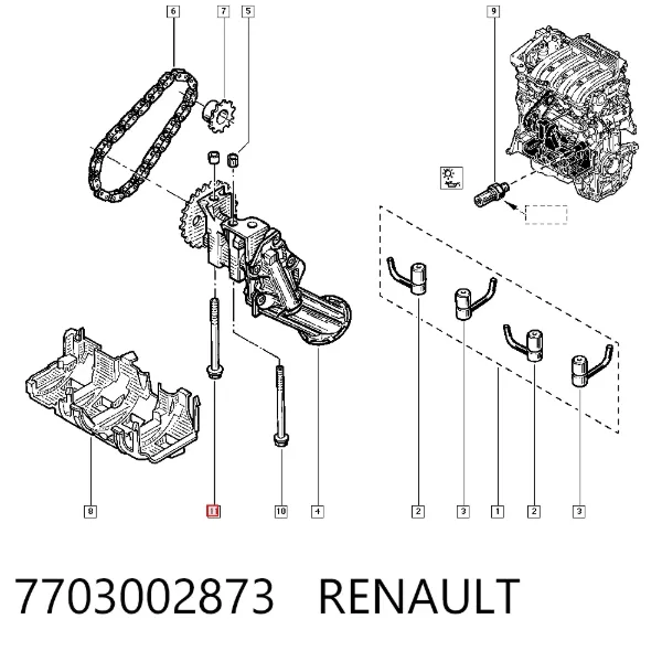 Perno de fijación de la bomba de aceite 7703002873 Renault (RVI)
