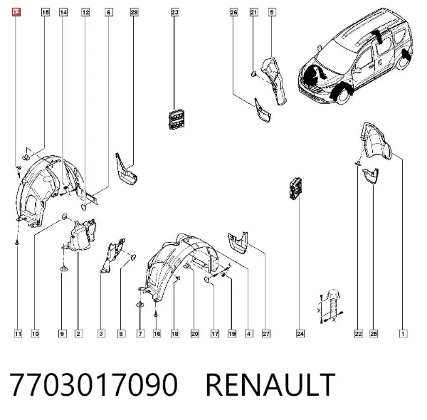 Clip de fijación del guardabarros delantero 7703017090 Renault (RVI)