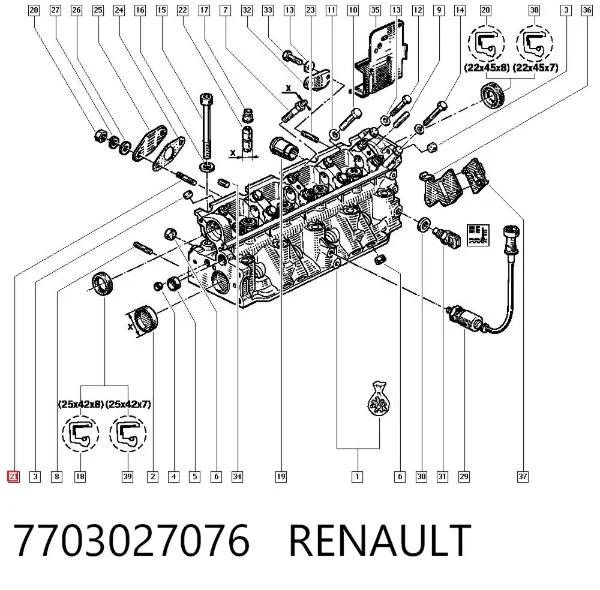 Espárrago del colector de escape 7703027076 Renault (RVI)