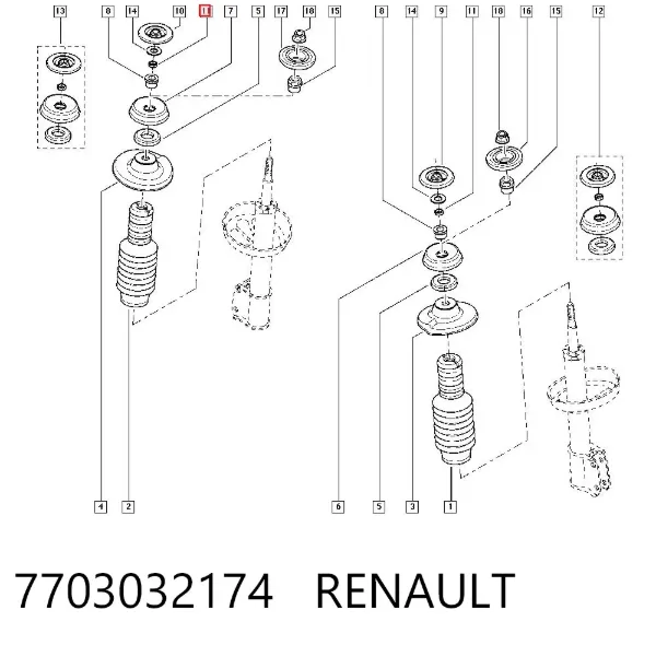 Tuerca del vástago del amortiguador delantero 7703032174 Renault (RVI)