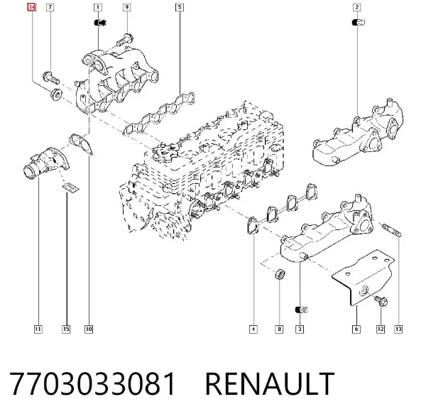 Junta superior del colector de admisión 7703033081 Renault (RVI)