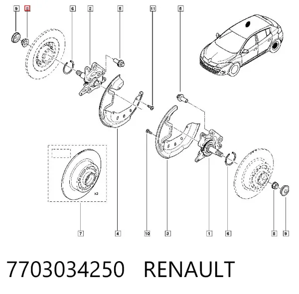 Tuerca del cubo de la rueda delantera 7703034250 Renault (RVI)
