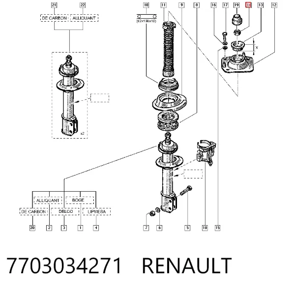 Soporte del amortiguador delantero 7703034271 Renault (RVI)