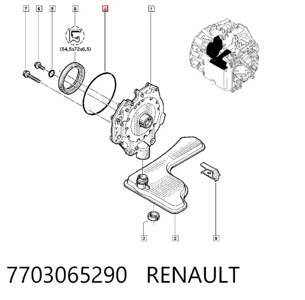 Anillo de sellado de la bomba de aceite de la transmisión automática 7703065290 Renault (RVI)