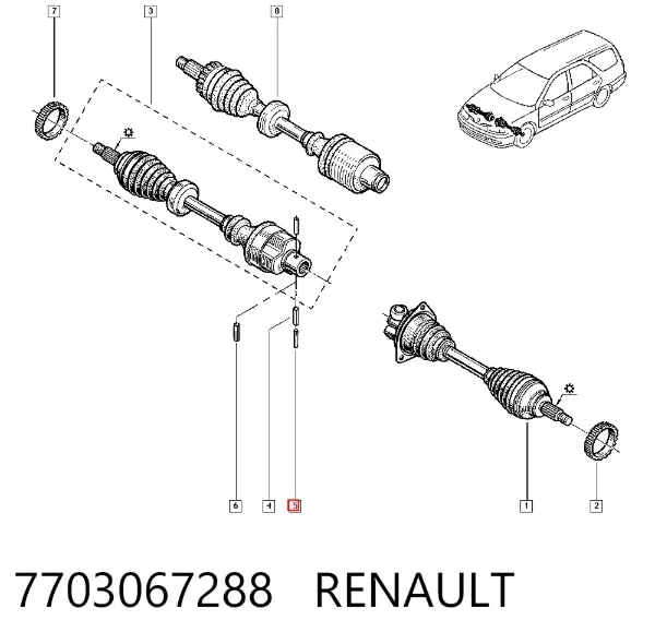 Pasador de la junta homocinética interna del semieje 7703067288 Renault (RVI)
