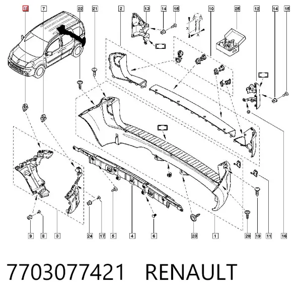 Clip de fijación de moldura de puerta 7703077421 Renault (RVI)