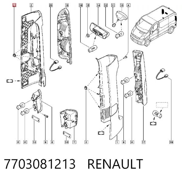 Clip de sujeción de luz trasera 7703081213 Renault (RVI)