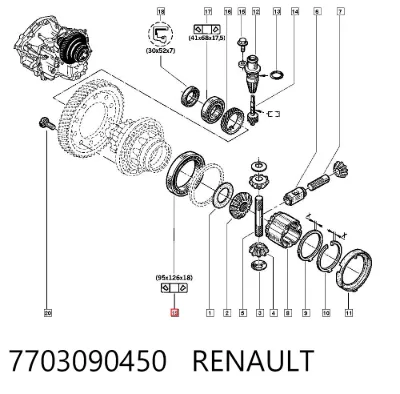 Cojinete del diferencial del eje delantero RENAULT 7703090450