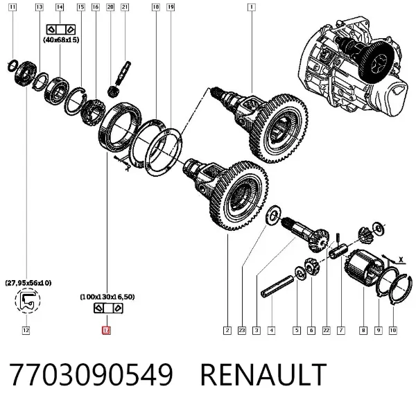 Rodamiento caja de cambios 7703090549 Renault (RVI)