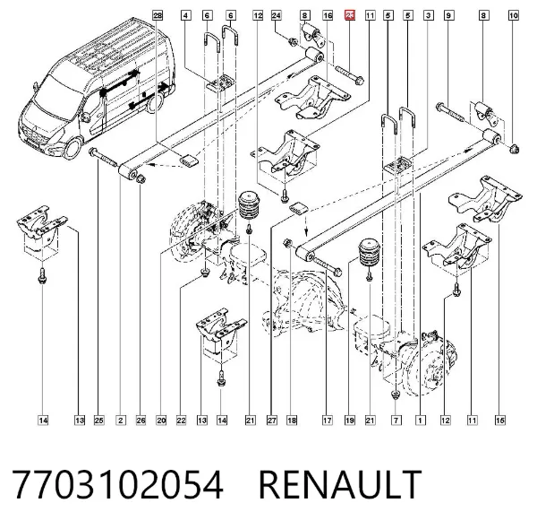 Perno trasero de ballesta trasera 7703102054 Renault (RVI)