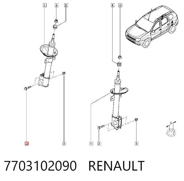 Tornillo de montaje del amortiguador trasero 7703102090 Renault (RVI)