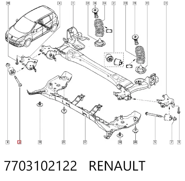 Perno de fijación de viga trasera 7703102122 Renault (RVI)