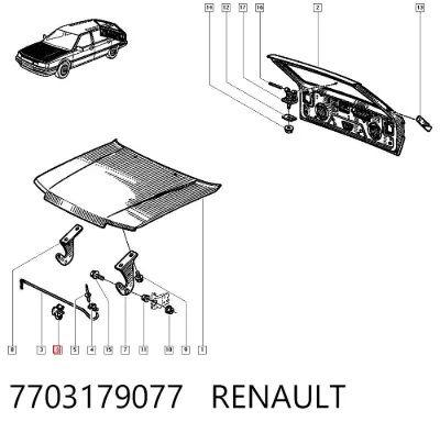Fijador del soporte del capó RENAULT 7703179077