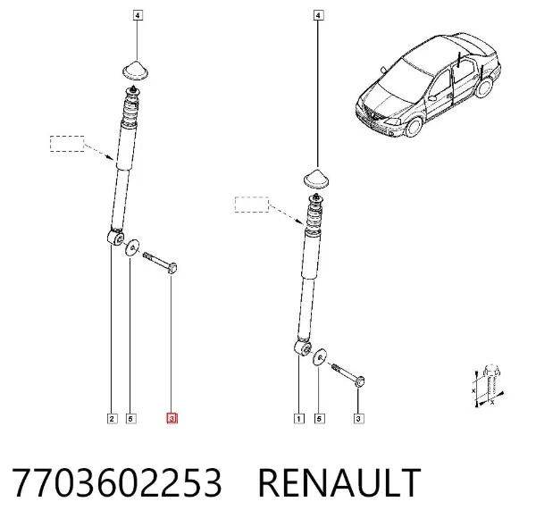 Tornillo de montaje del amortiguador trasero 7703602253 Renault (RVI)