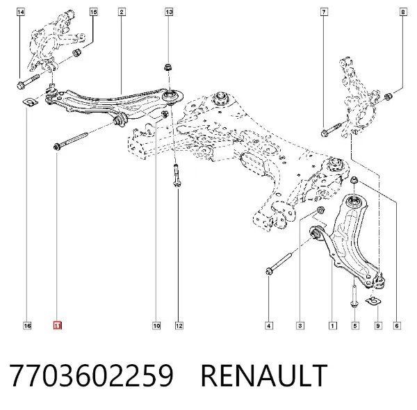 Perno de fijación del brazo oscilante delantero 7703602259 Renault (RVI)