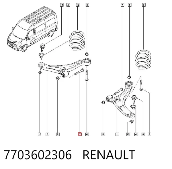 Perno de fijación del brazo inferior delantero 7703602306 Renault (RVI)