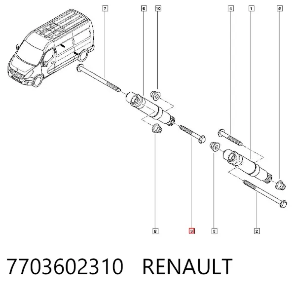 Tornillo de montaje del amortiguador trasero 7703602310 Renault (RVI)